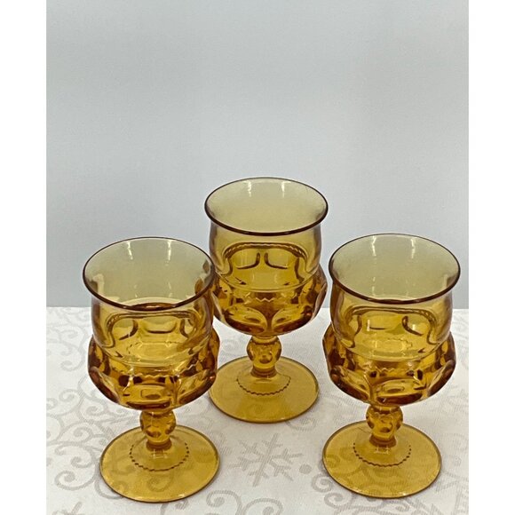 Indiana Glass Vtg Amber King's Crown‎ Thumbprint Glass set/3 Goblets 5.5" Tall - Picture 2 of 5